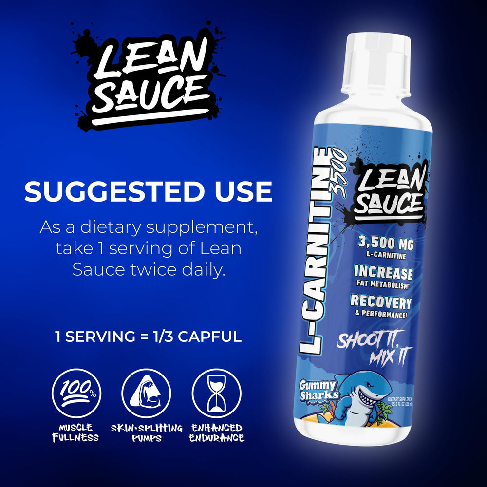 Pump Sauce Lean Sauce Liquid L-Carnitine label close-up emphasizes potency and quality.