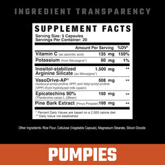 PUMPIES ingredients featuring Nitrosigine and VasoDrive-AP