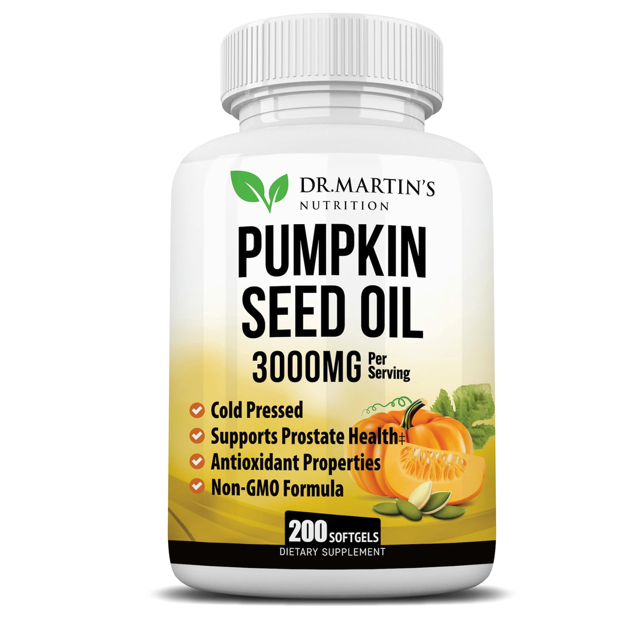 Bottle of 3000mg cold-pressed pumpkin seed oil softgels