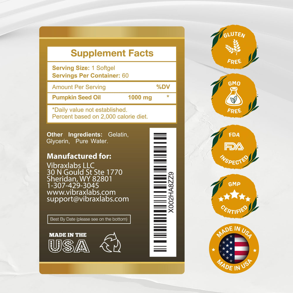 Pumpkin Seed Oil capsule label with dosage