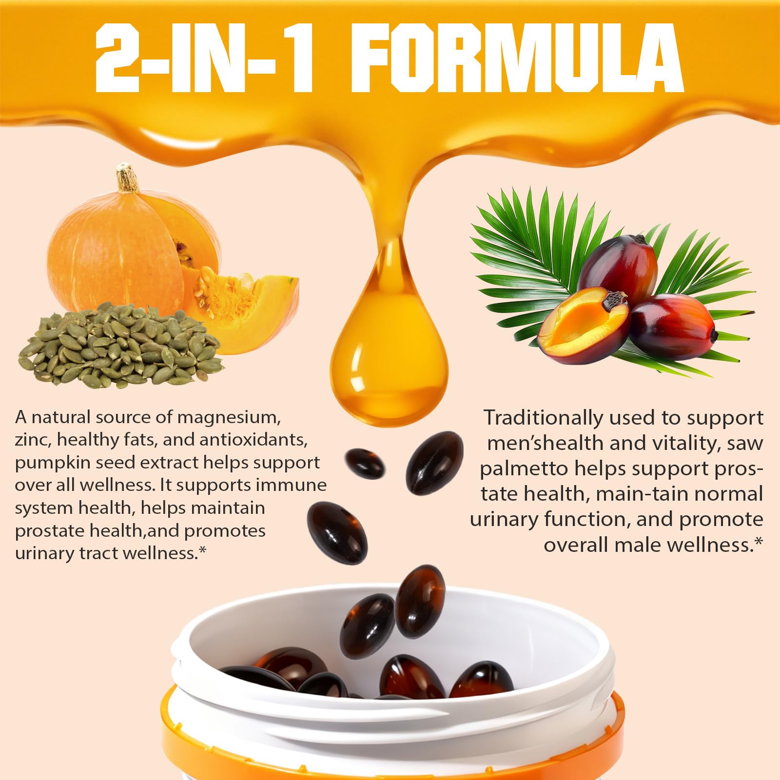 Label highlights organic pumpkin seed oil and saw palmetto ingredients