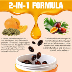 Label highlights organic pumpkin seed oil and saw palmetto ingredients