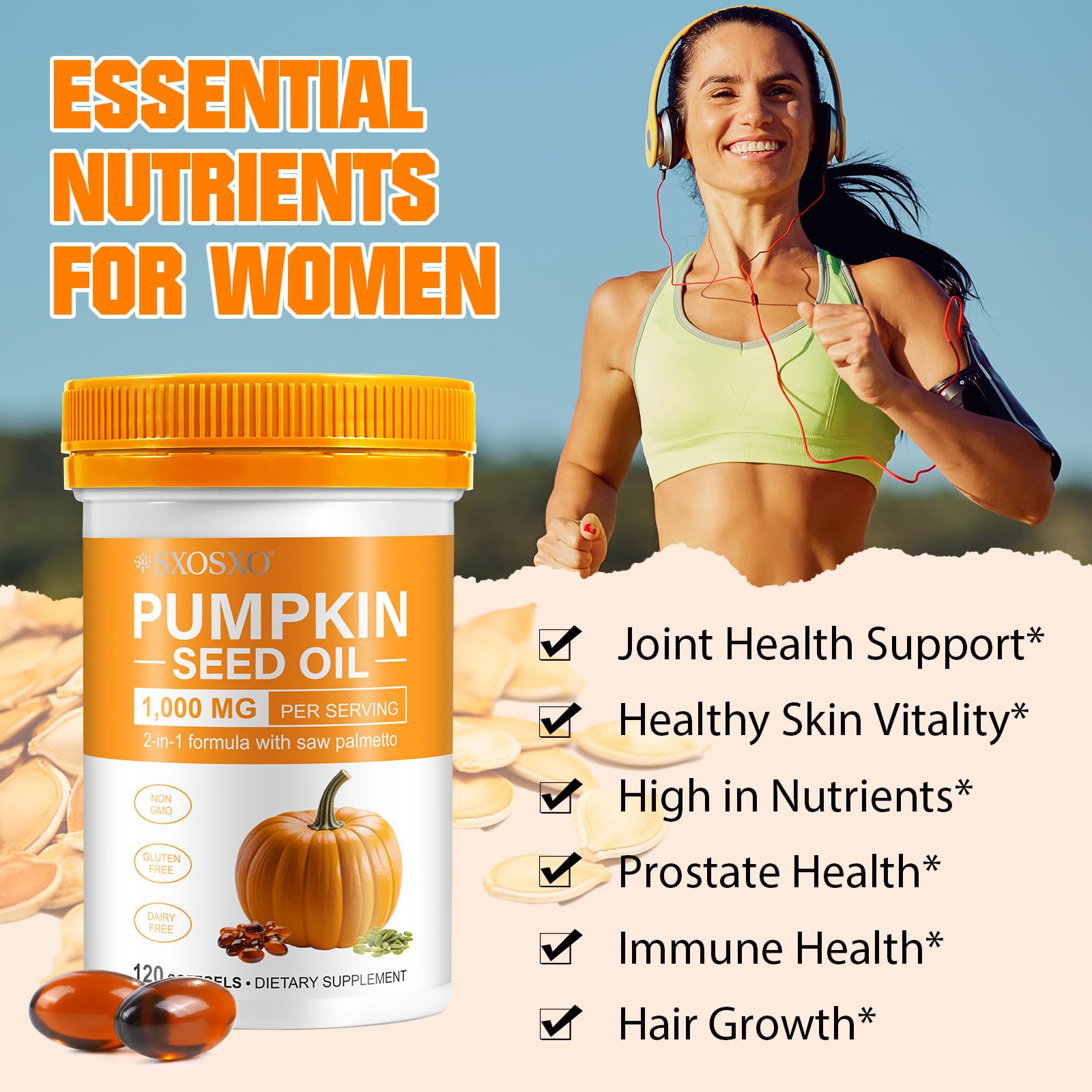 Graphic illustrating prostate support from pumpkin seed oil and saw palmetto