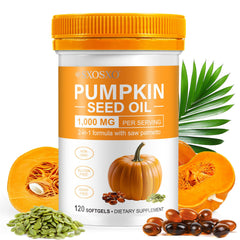 Bottle of Pumpkin Seed Oil Capsules with Saw Palmetto, 1000 mg