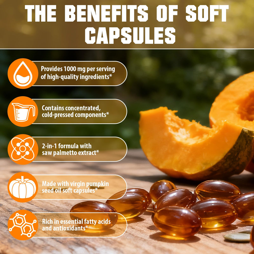 Close-up of organic pumpkin seed oil softgels