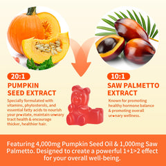 Close-up of pumpkin seed oil and saw palmetto ingredients on label