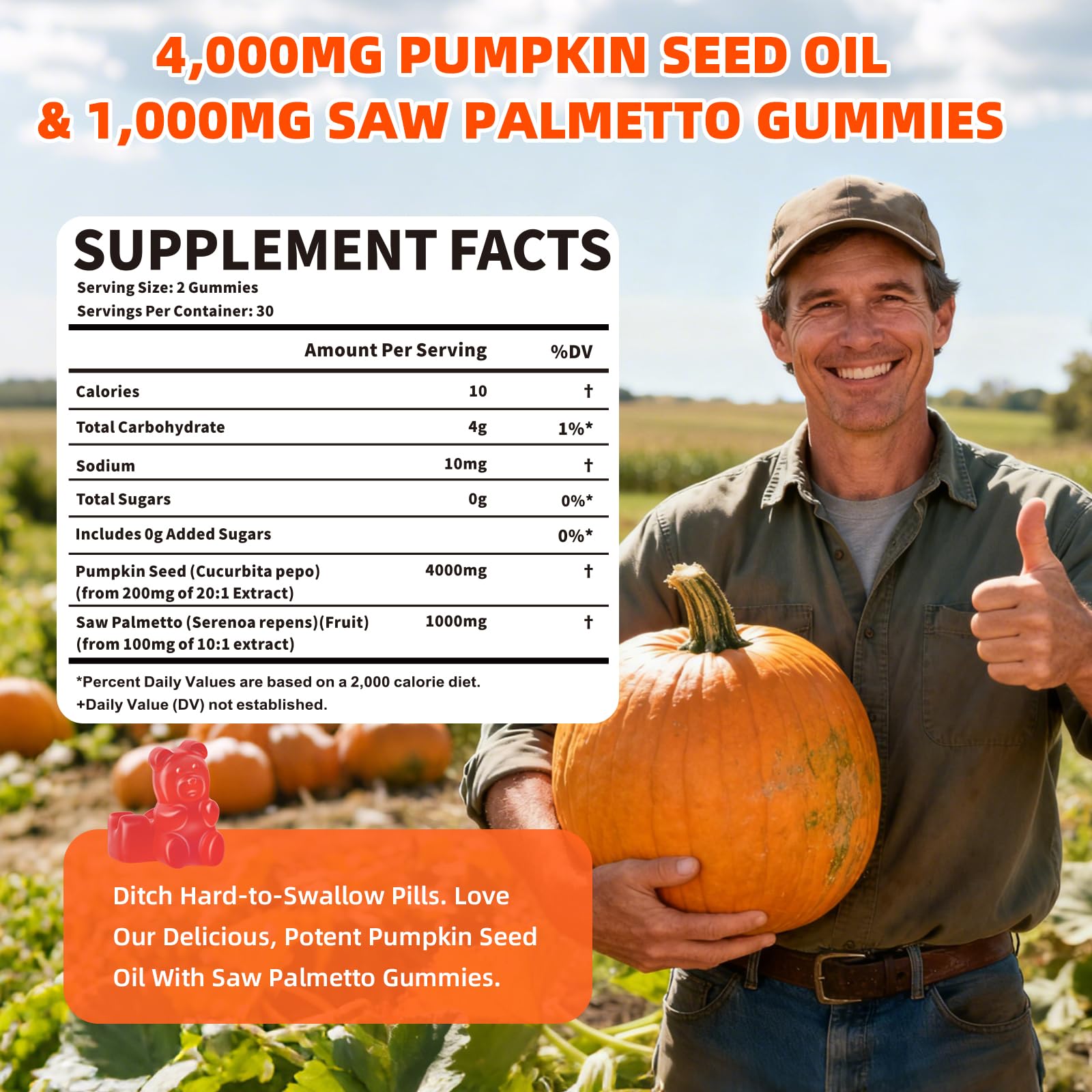 Front view of Pumpkin Seed Oil Gummies packaging