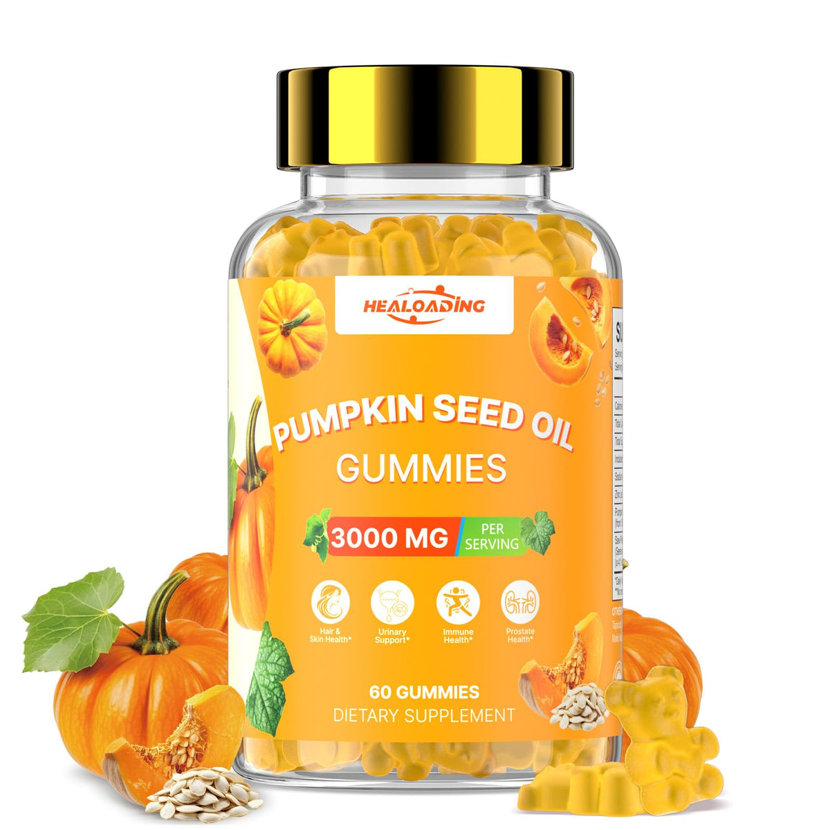 Pumpkin seed oil gummies with Saw Palmetto packaging label