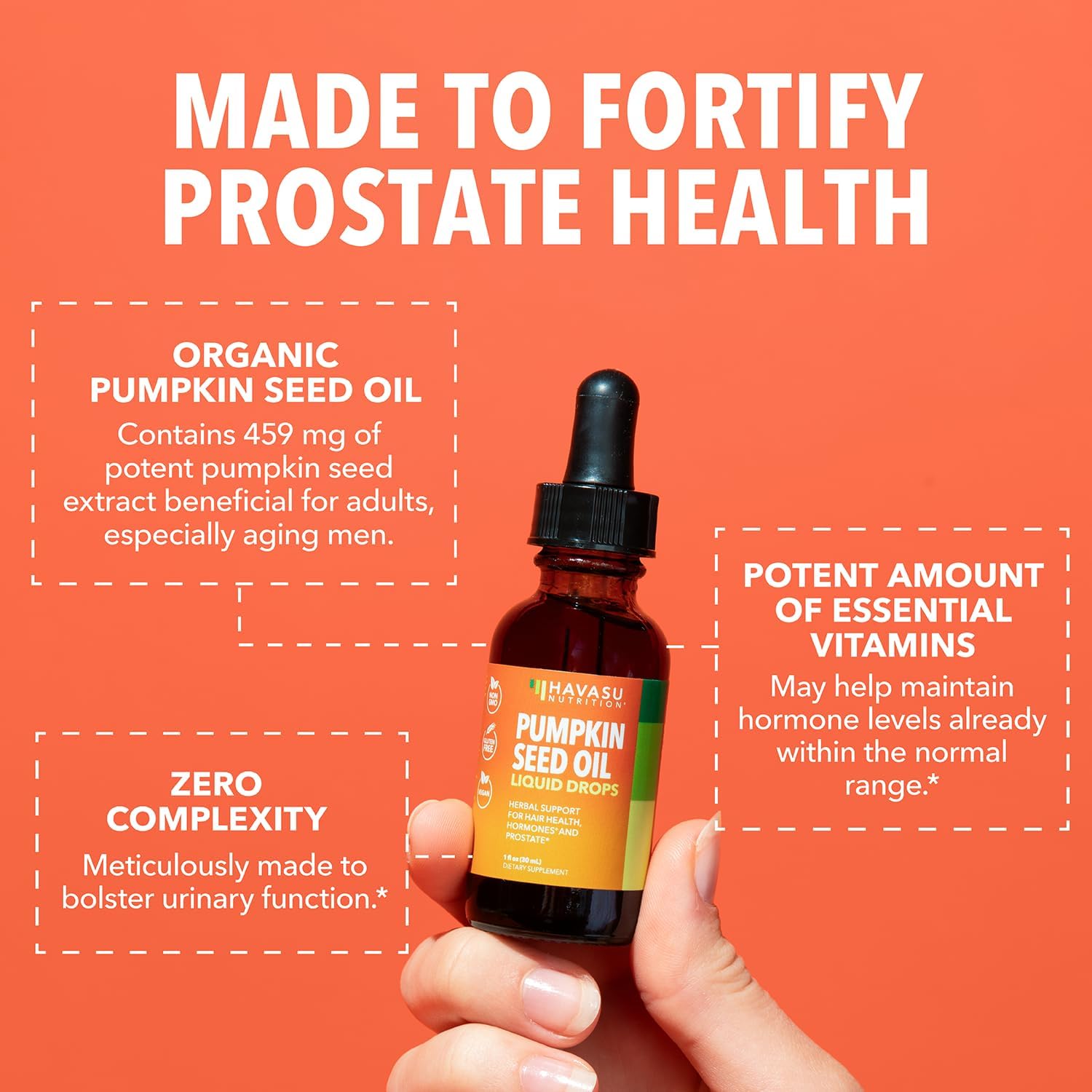 Nutrition label and ingredients on pumpkin seed oil bottle