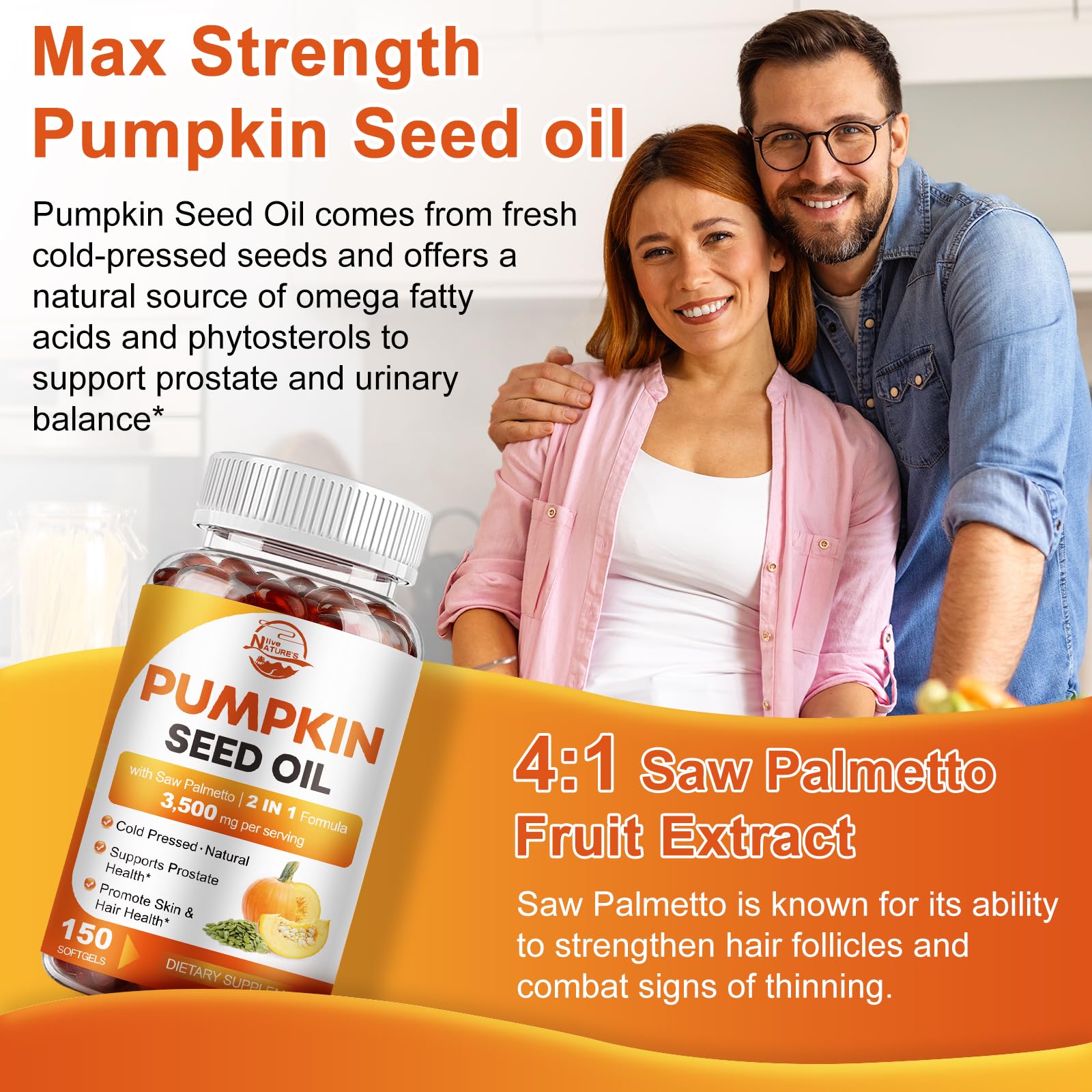 Softgel capsules of Pumpkin Seed Oil with Saw Palmetto