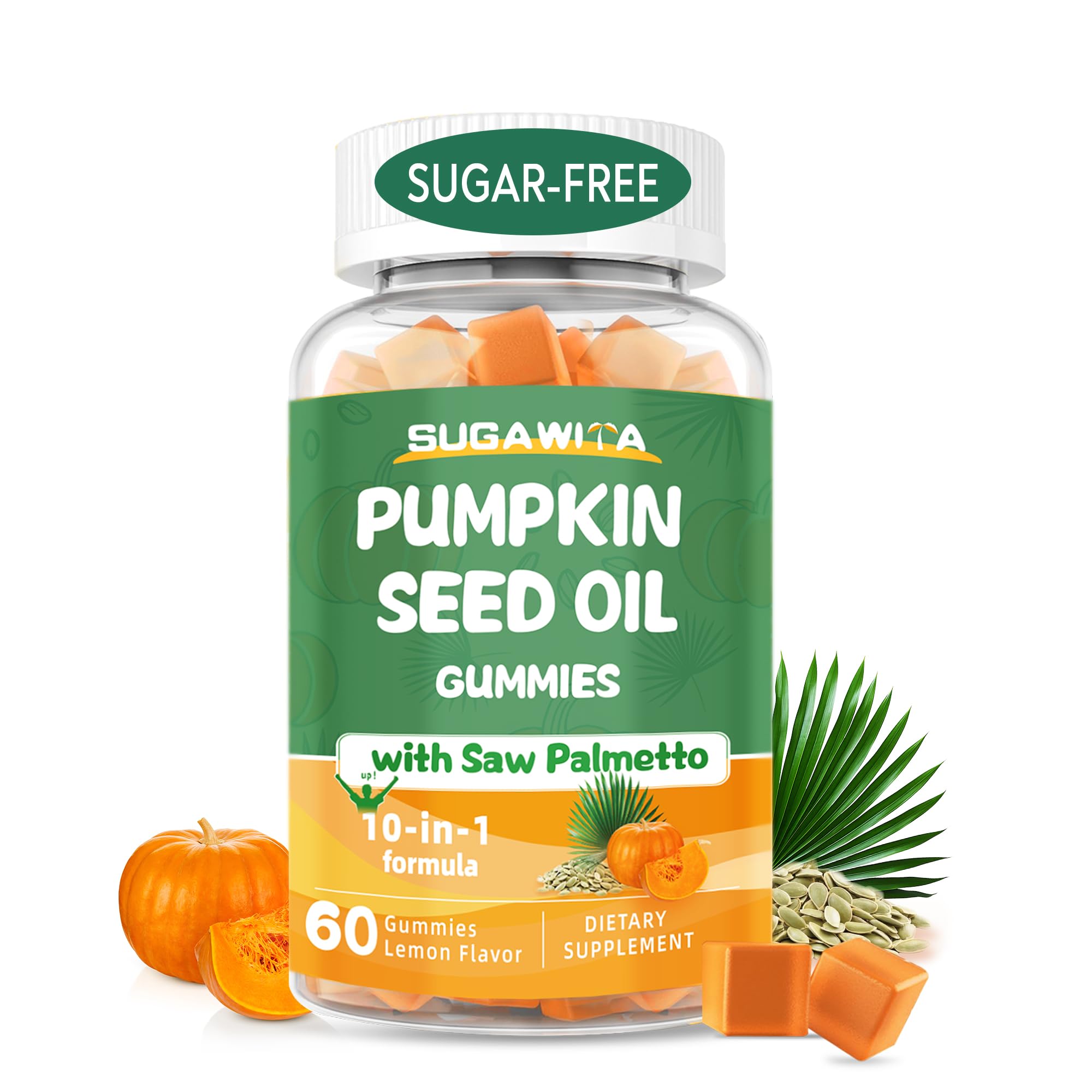 Bottle of lemon-flavored pumpkin seed oil gummies with saw palmetto