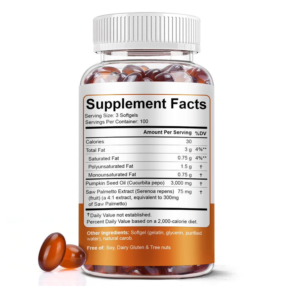 Close-up of pumpkin seed oil softgels and capsules
