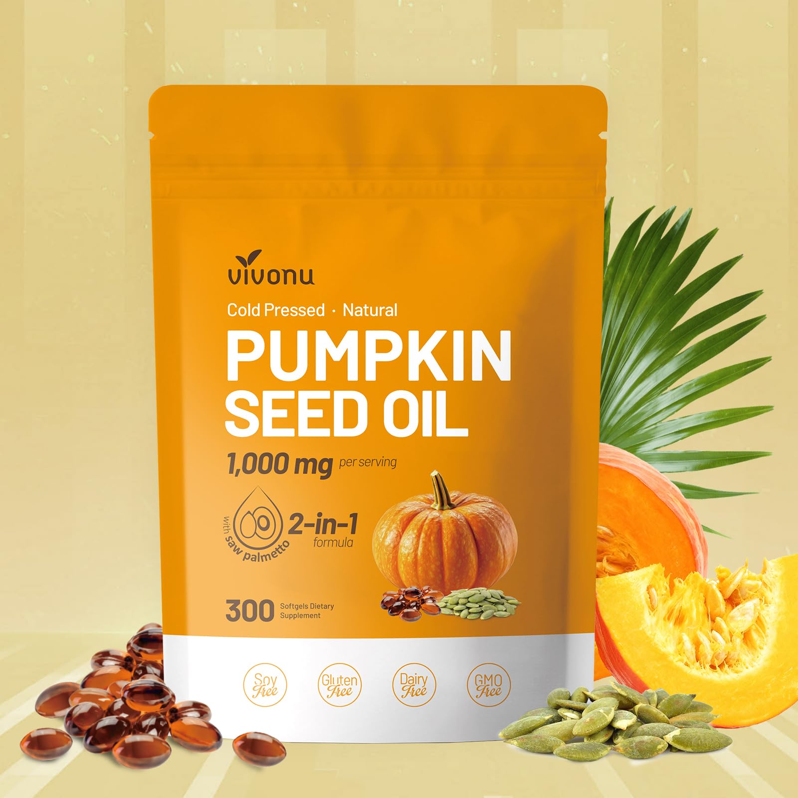 Product packaging: pumpkin seed oil with saw palmetto softgels
