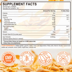 Serving size: 3 softgels showing 3,000mg pumpkin seed oil per serving