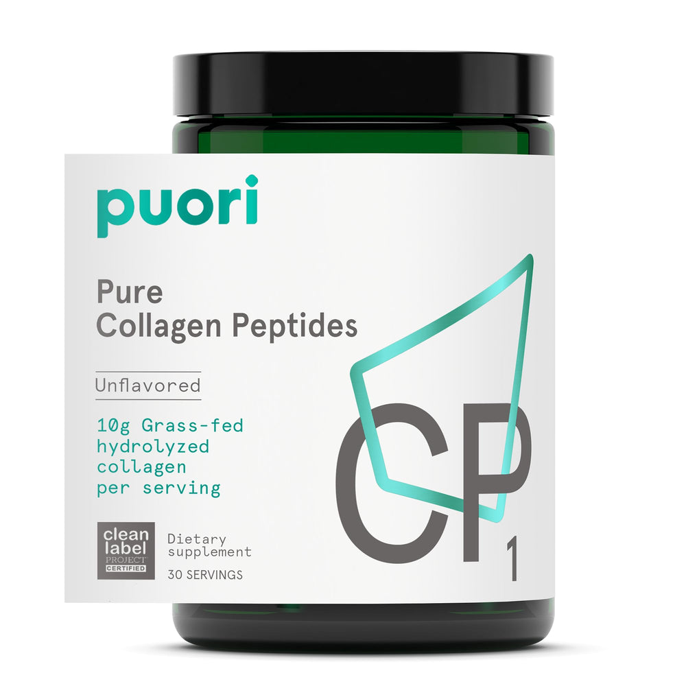 Puori Pure Collagen Peptides Powder unflavored bottle with scoop