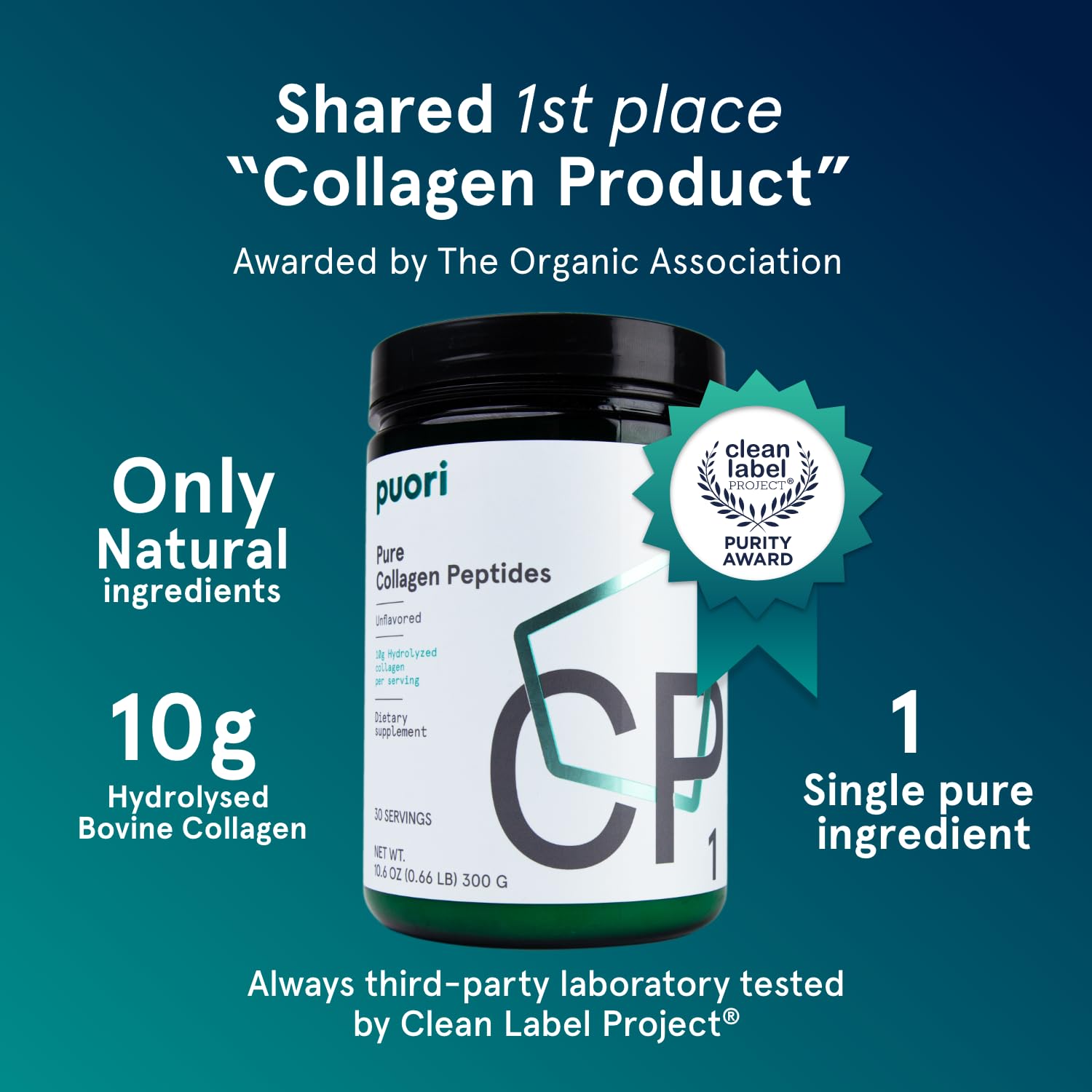Close-up of collagen peptide powder scoop