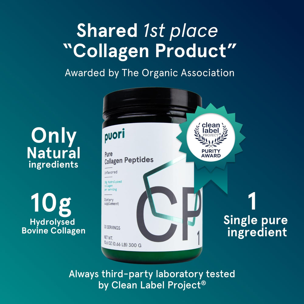 Close-up of collagen peptide powder scoop