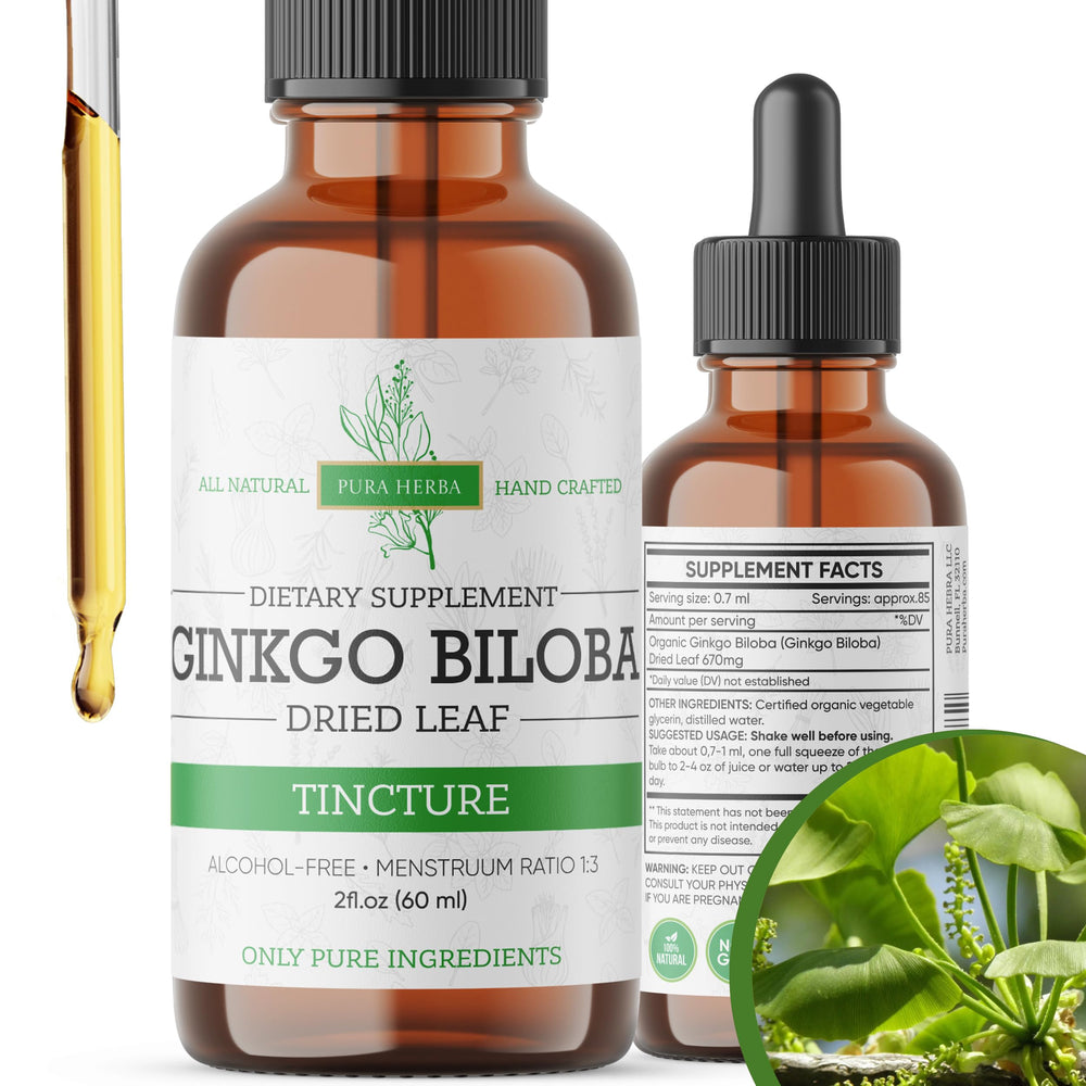 Bottle of Pura Herba Ginkgo Biloba Liquid Extract with dropper, 2 oz
