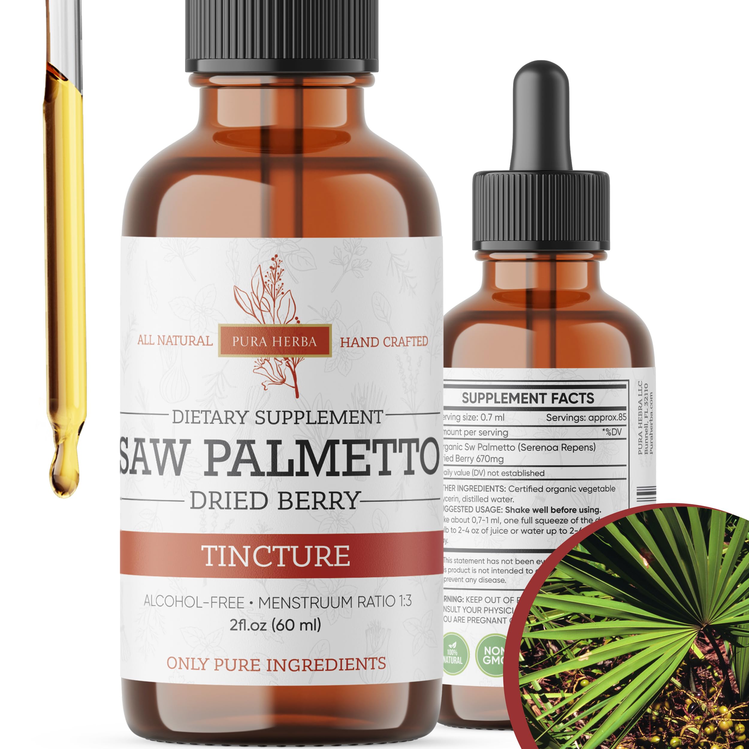 2 oz (60 ml) bottle of Pura Herba Saw Palmetto Tincture
