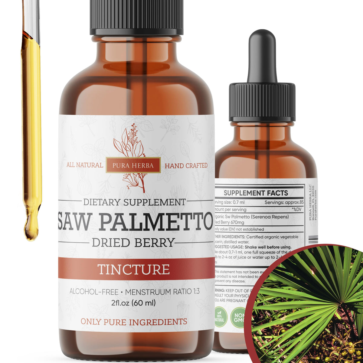 2 oz (60 ml) bottle of Pura Herba Saw Palmetto Tincture