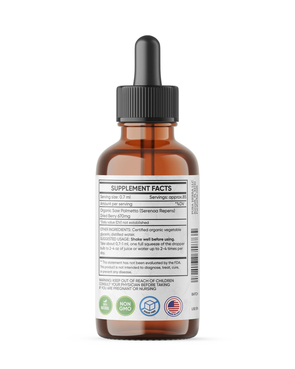 Pura Herba Saw Palmetto Tincture 2 oz bottle