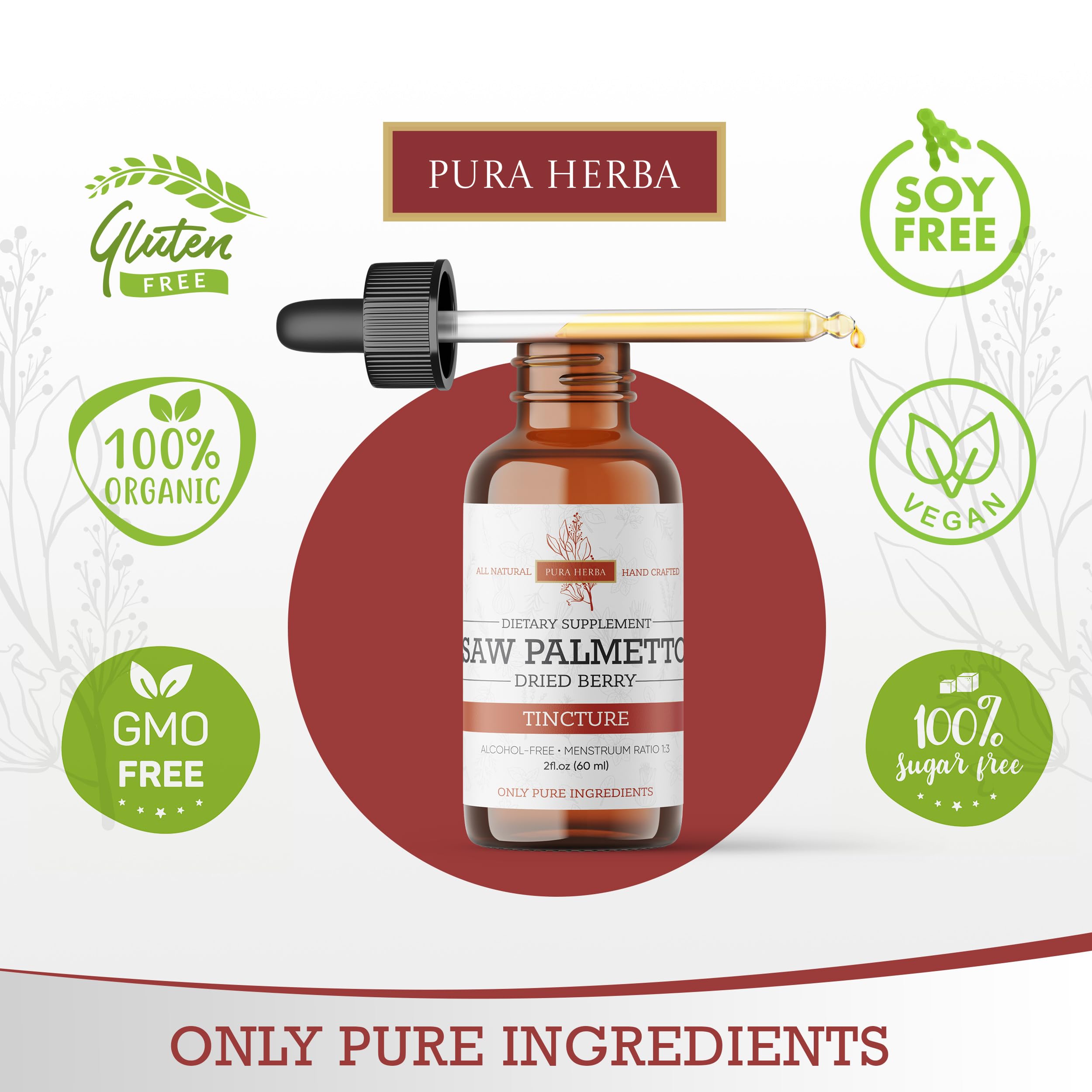 Pura Herba Saw Palmetto Tincture bottle with drops