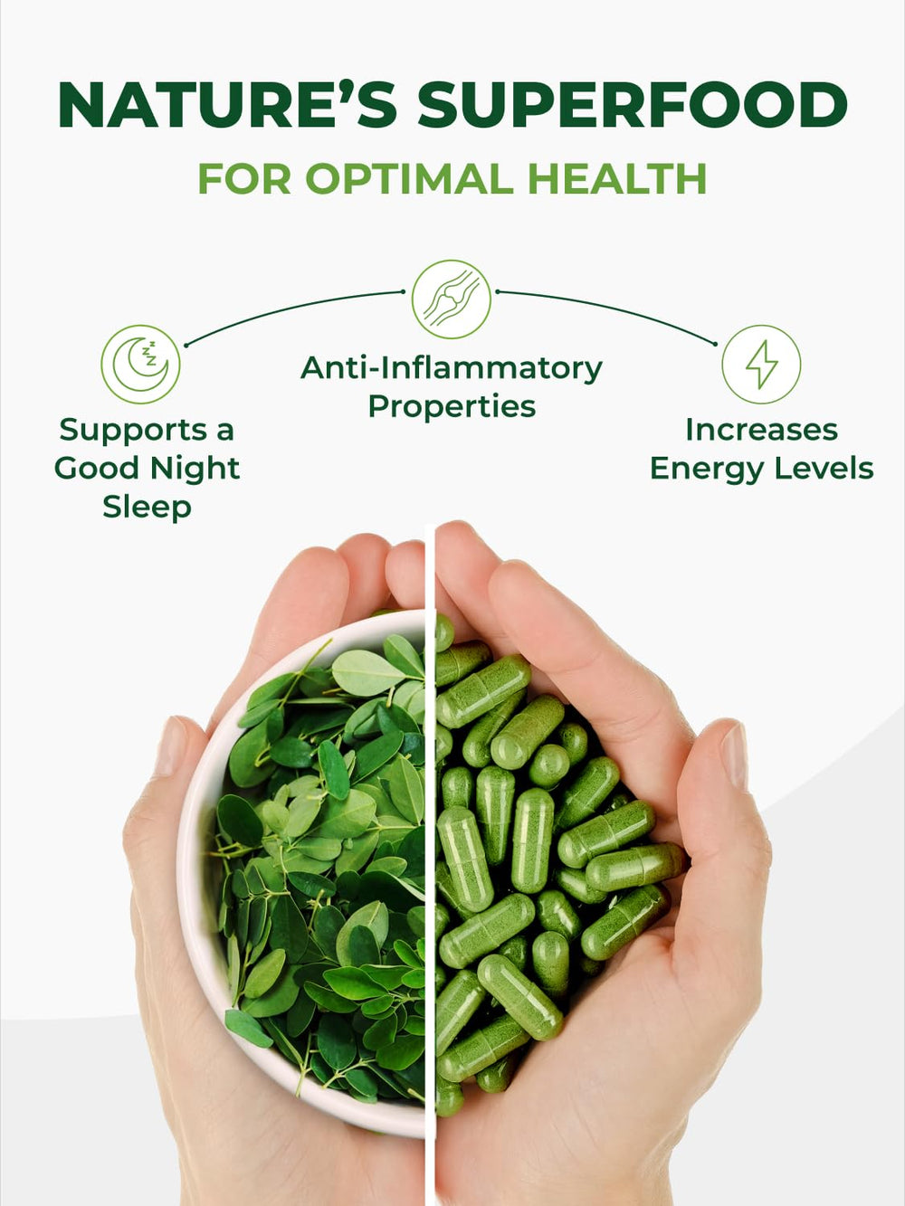 Pura Vida Moringa energy capsules ready for daily use.