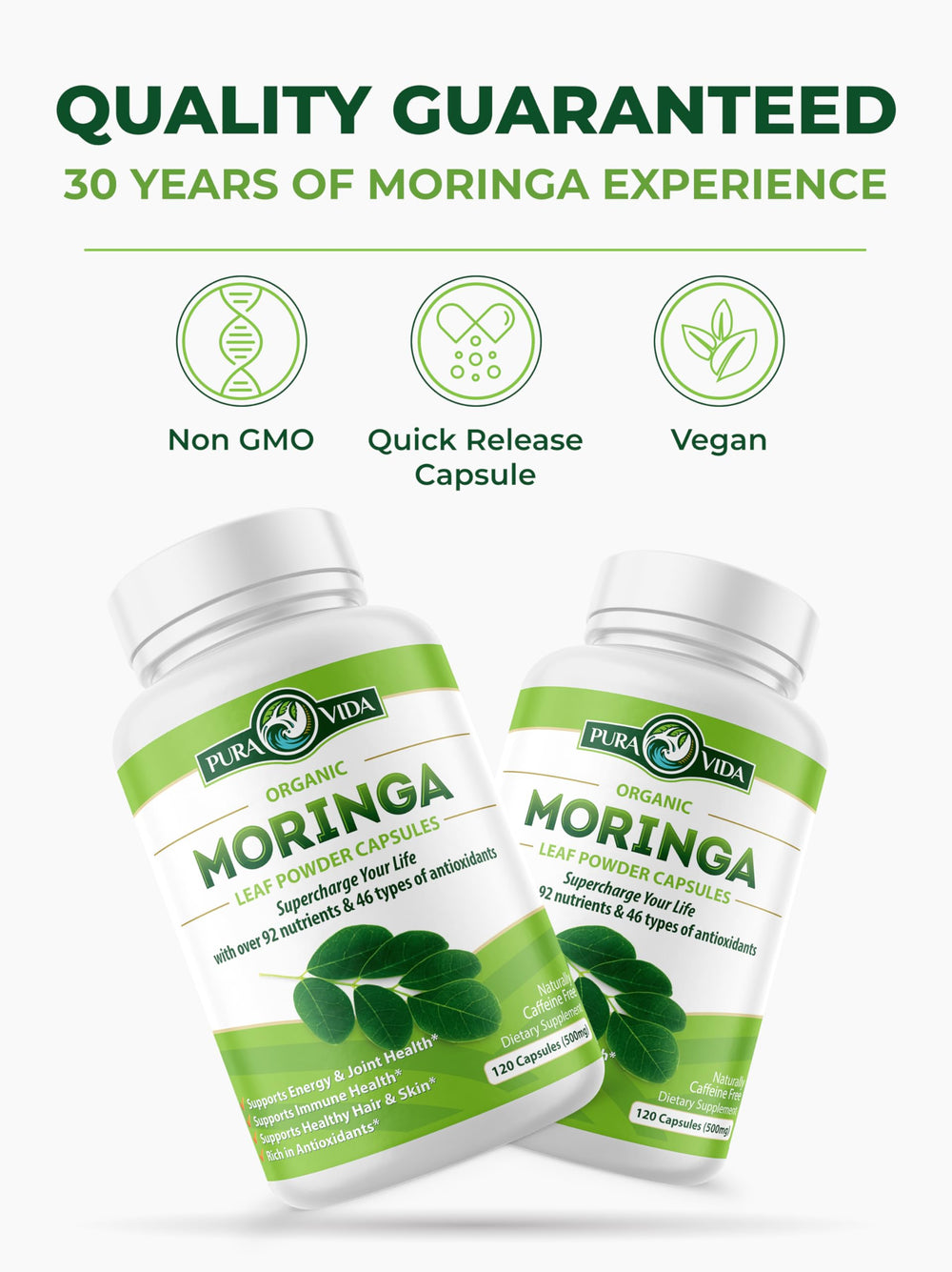 Ingredient and purity information for Pura Vida Moringa