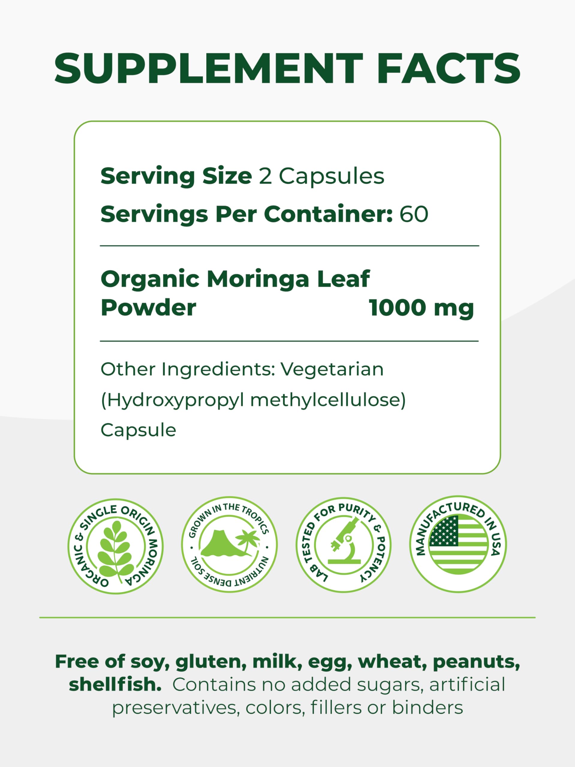 Close-up of moringa leaves used in capsules