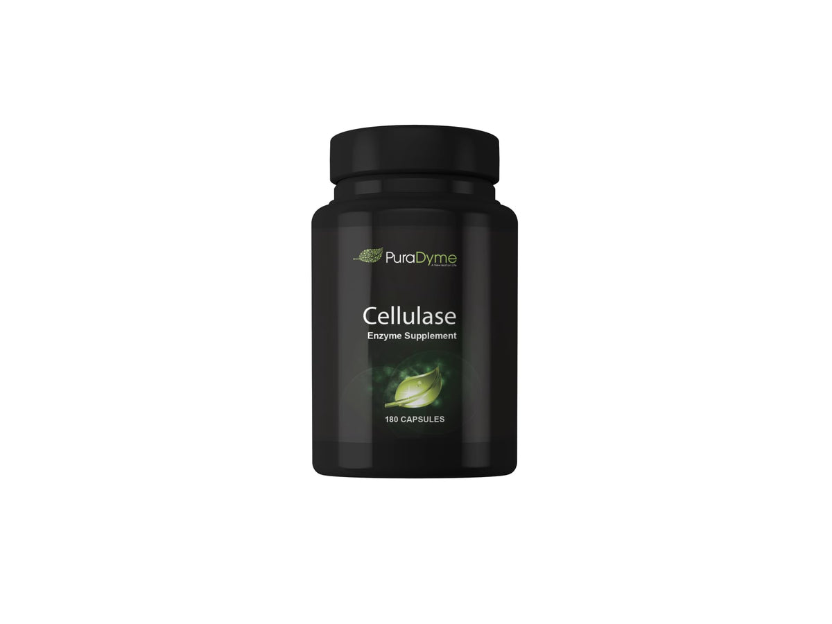 PuraDyme Cellulase Enzyme Supplement bottle with 180 capsules