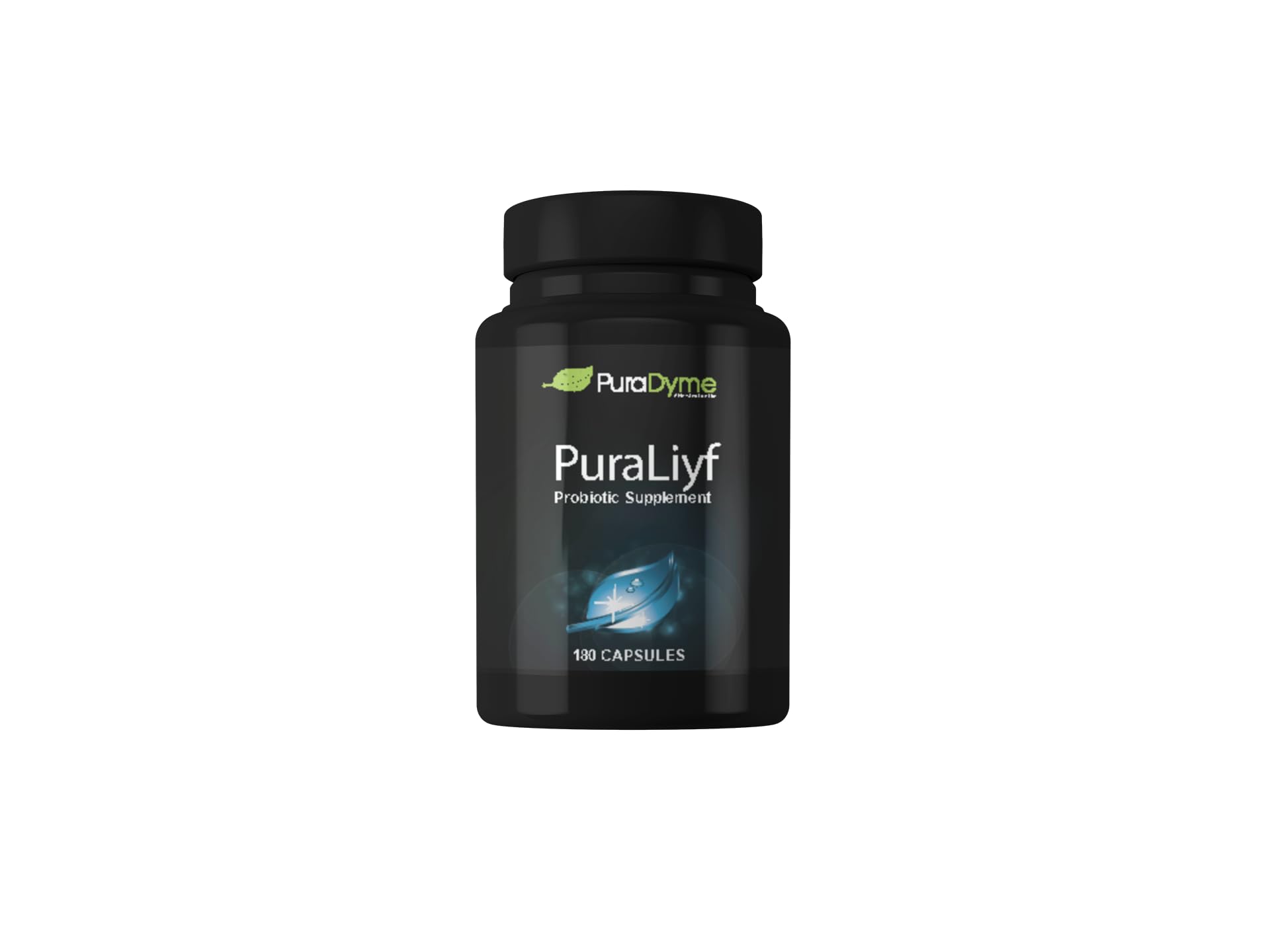 Bottle of PuraDyme PuraLiyf Digestive Enzymes with Probiotics supplement