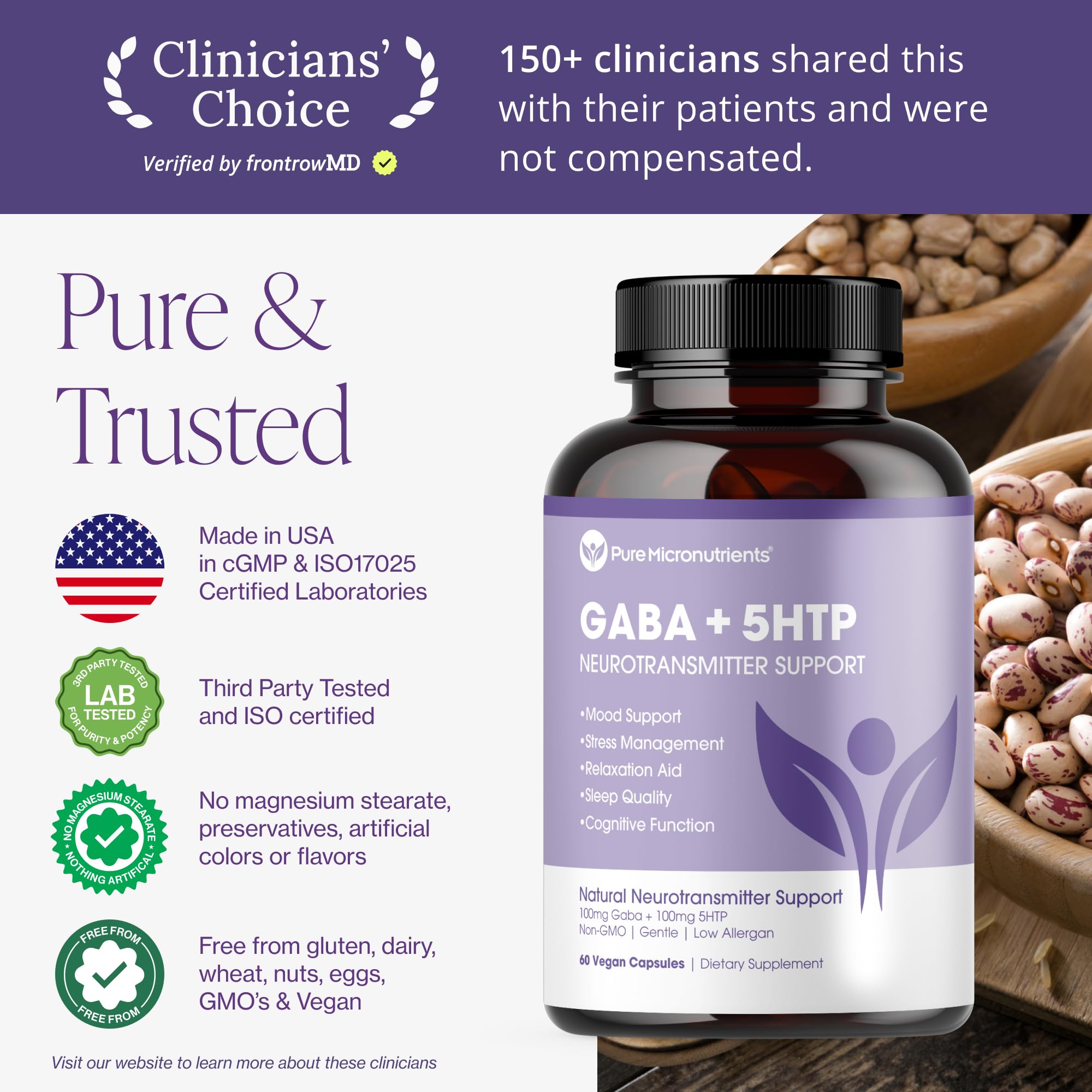 Close-up of Pure 5-HTP + GABA capsules