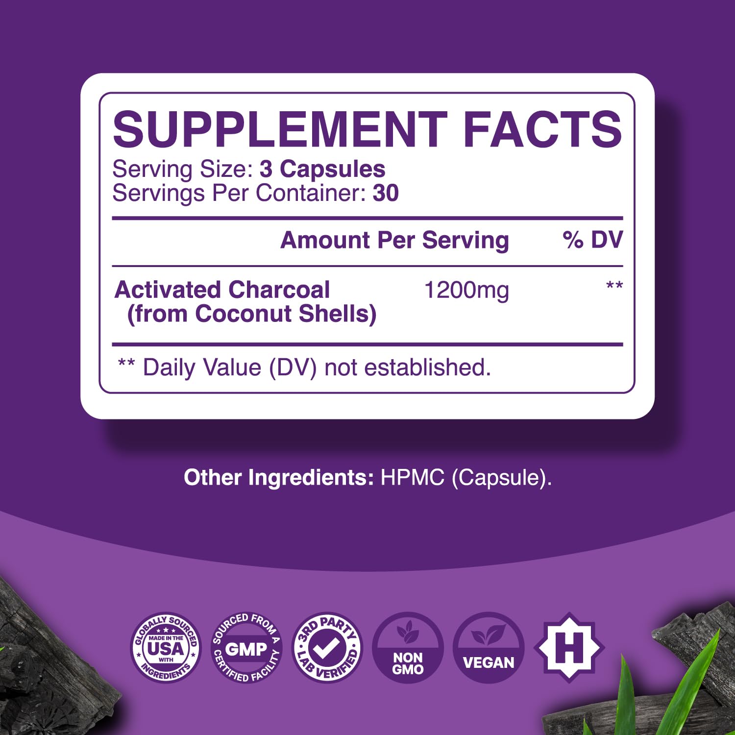 Close-up of bottle label showing 1200 mg per serving