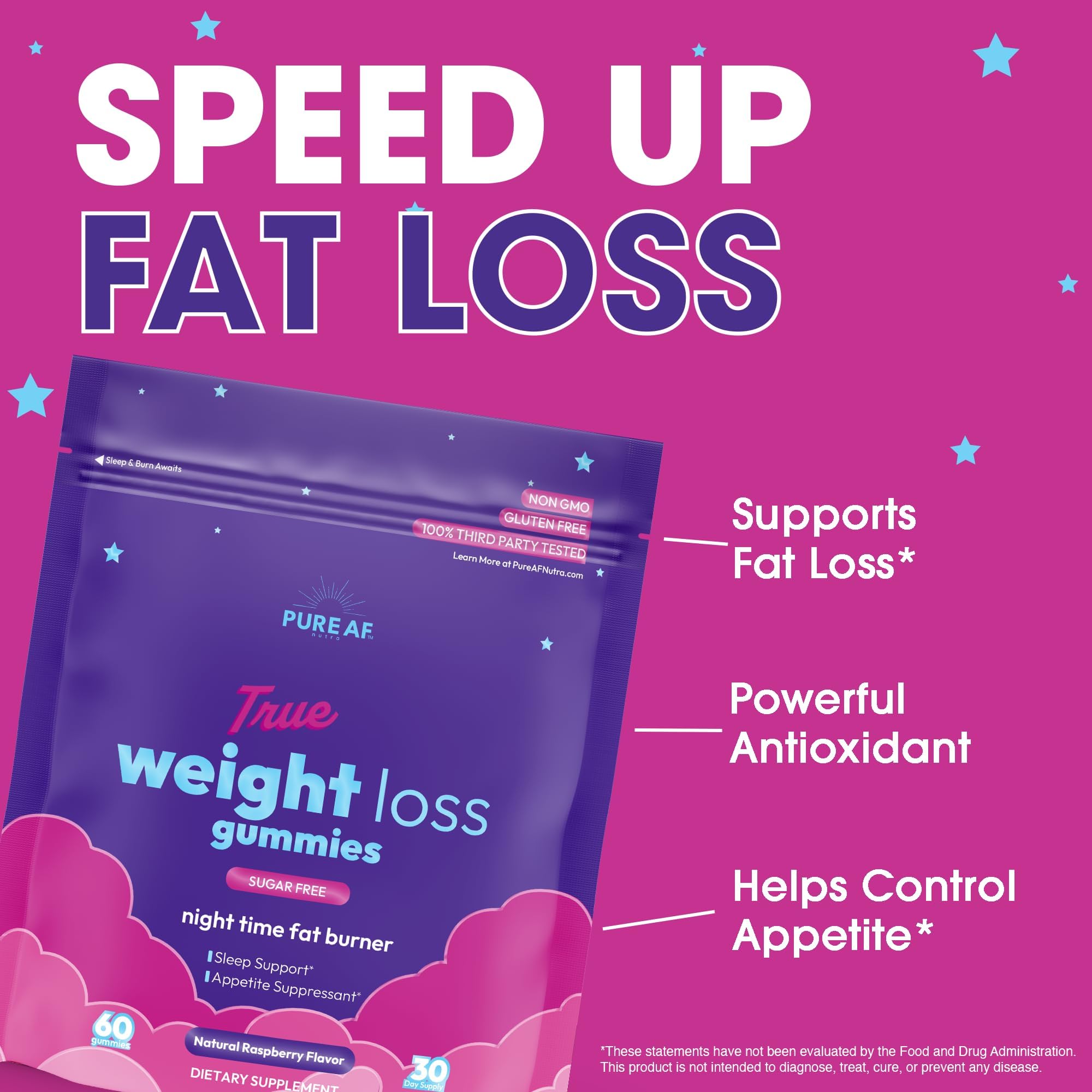 Close-up of a raspberry-flavored night time fat burner gummy