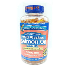 Pure Alaska Omega-3 Salmon Oil bottle with 180 softgels