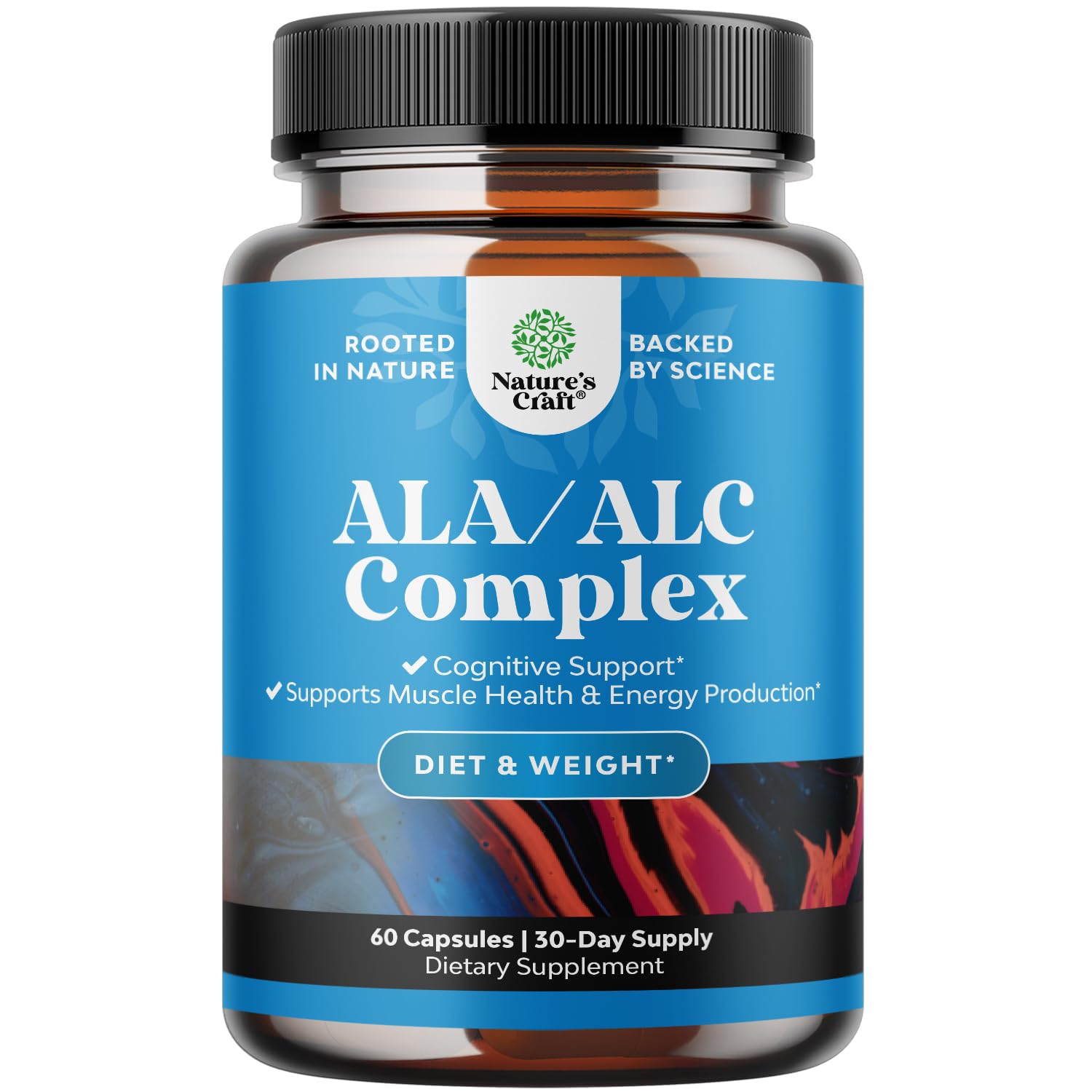 Bottle of Pure Alpha Lipoic Acid supplement with Acetyl L-Carnitine