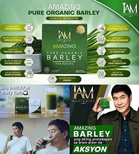 Product bottle labeled Organic Barley Green Natural Blend