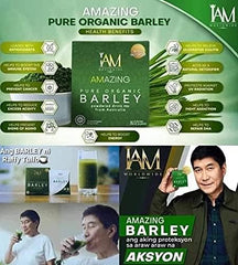 Product bottle labeled Organic Barley Green Natural Blend