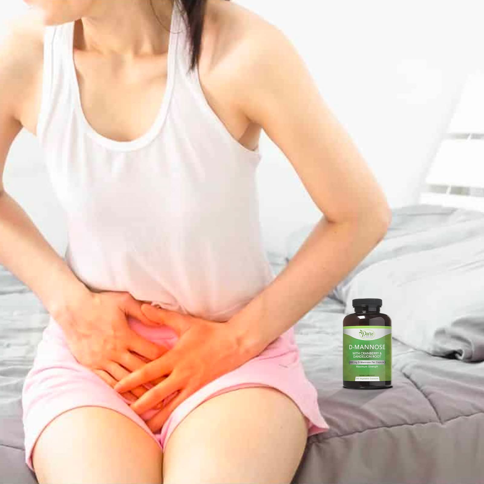 240-count bottle of Pure By Nature D-Mannose capsules for urinary tract health