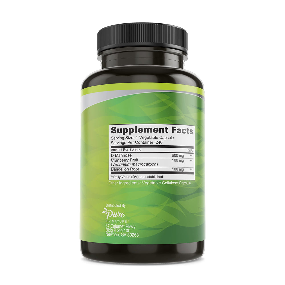 Close-up of vegan D-Mannose capsules featuring Cranberry and Dandelion