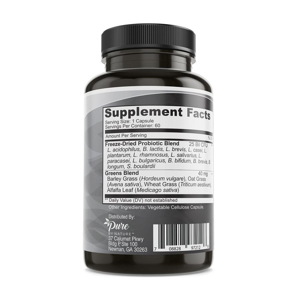 Close-up of probiotic label with 25B CFU and 13 strains