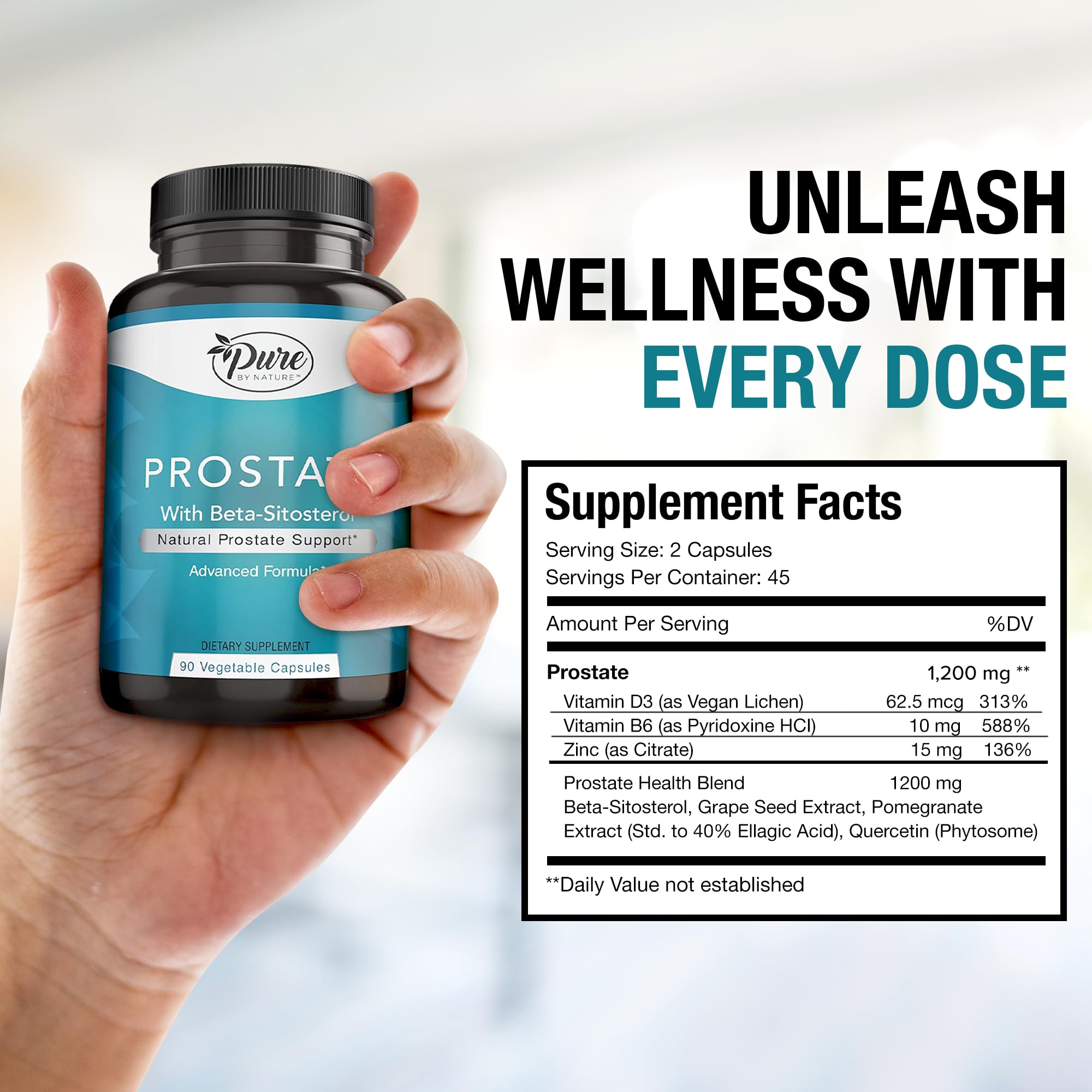 90 capsules bottle for daily prostate health routine