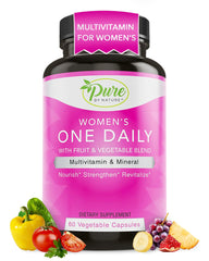 Pure By Nature Women’s One-Daily Multivitamin bottle and capsules