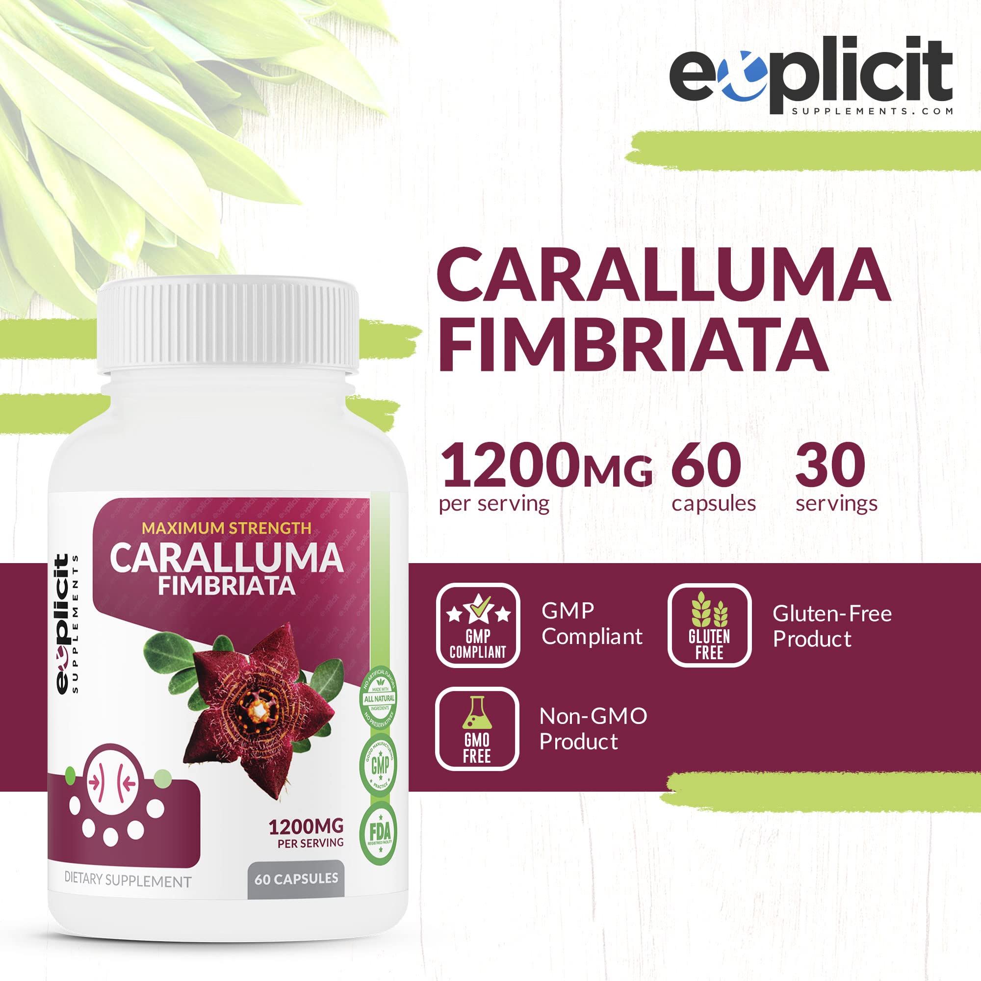 Capsules showing 1200mg per serving of Caralluma Fimbriata