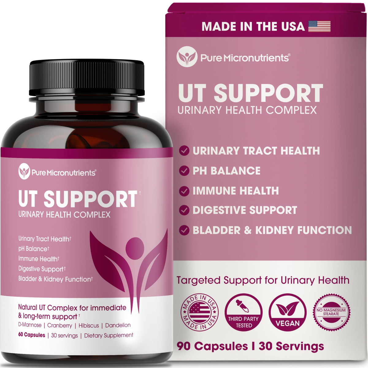 Pure D Mannose Capsules bottle front view, 1000mg per serve