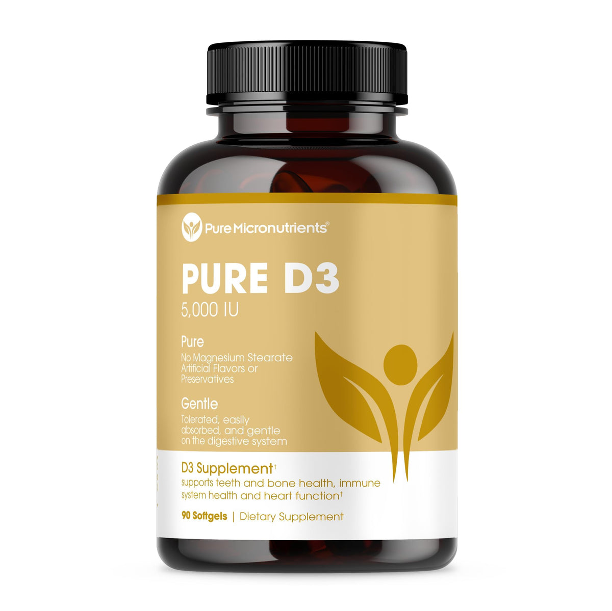 Pure D3 5000 IU softgels bottle – front view