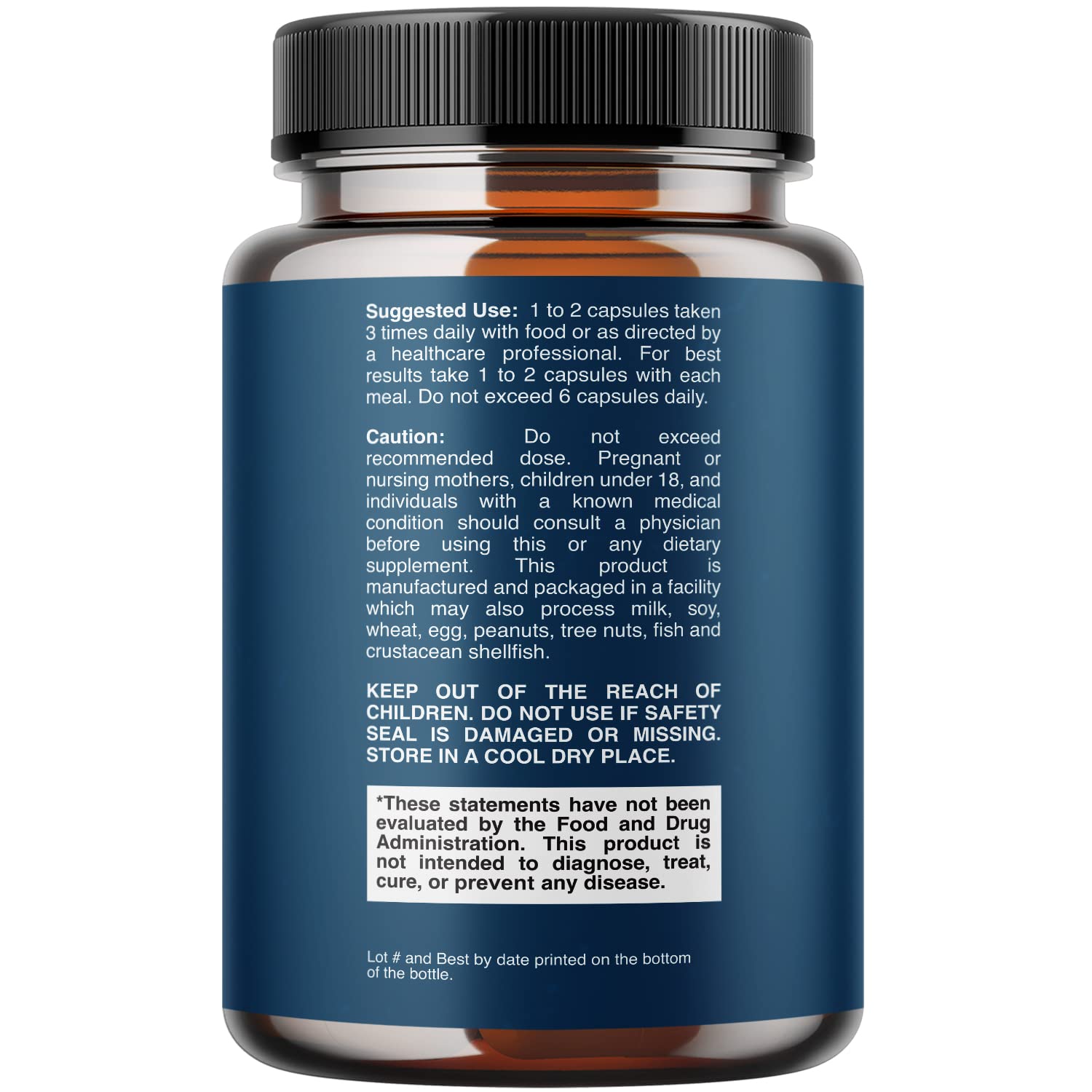 Digestive enzyme capsules close up on white background