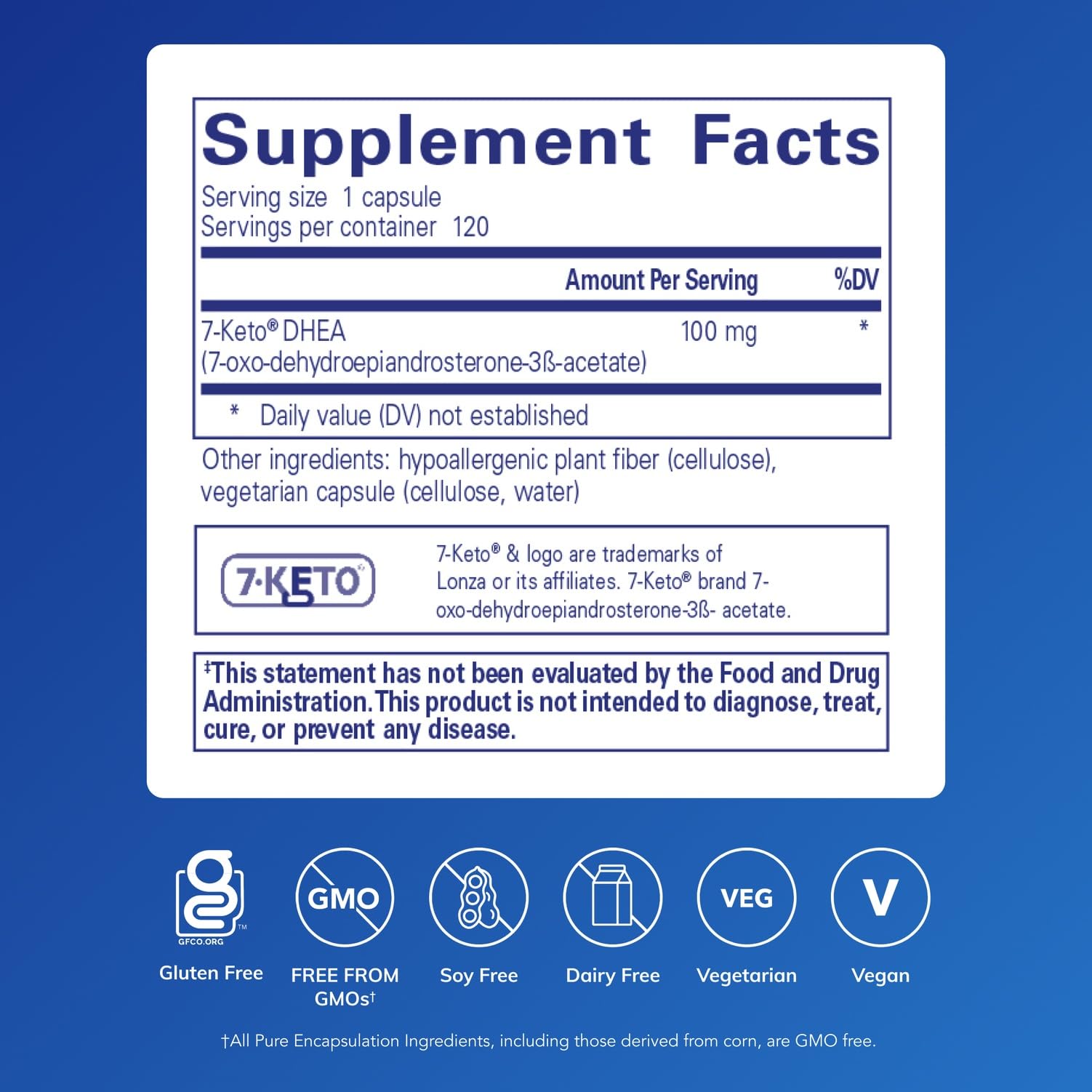 Close-up of 7-Keto DHEA 100 mg bottle label
