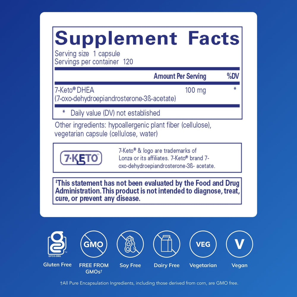 Close-up of 7-Keto DHEA 100 mg bottle label