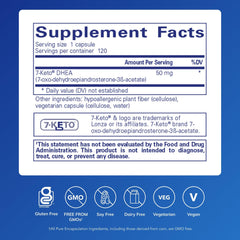 Close-up of 7-Keto DHEA 50 mg capsule bottle